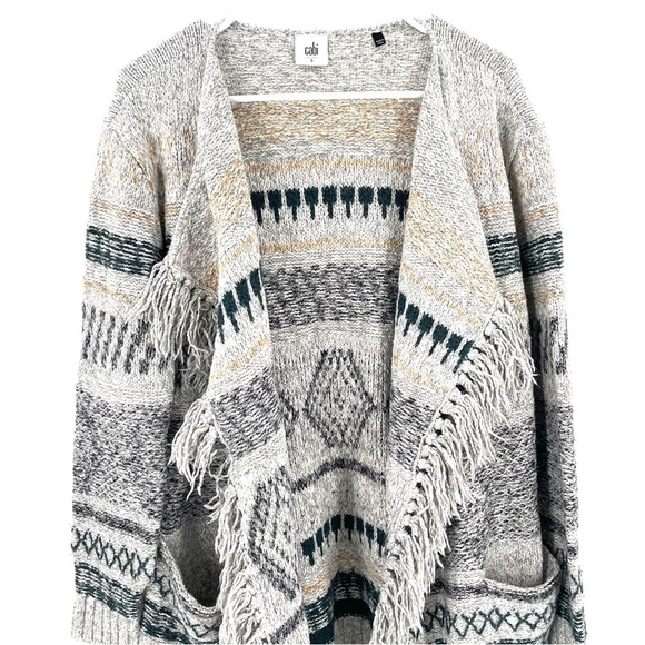 CABI Shetland Fringe Western Boho Drape Oversized Waterfall Cardigan Sweater - Picture 5 of 9
